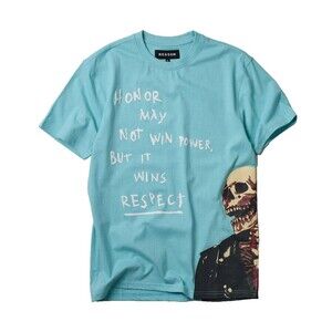 Reason Men’s Light Blue Respect Skull Skeleton Tee T-Shirt Size XL